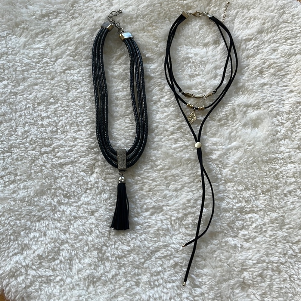 Bundle 2 Black Statement Necklaces: 1 with Silver, 1 Gold Metal Detailing